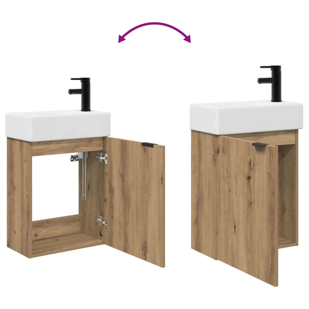 Mobile Bagno | Armadio da bagno con rubinetto Rovere Artigianale