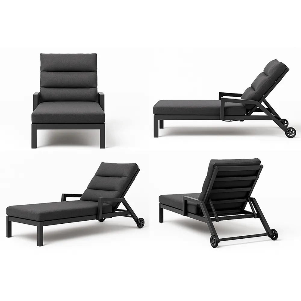 Tempo Style - Lettino Resort Nice Antracite in alluminio | Reclinabile con morbidi cuscini | Ideale per Spiaggia, Piscina, Giardino | 200 x 86 x 71cm