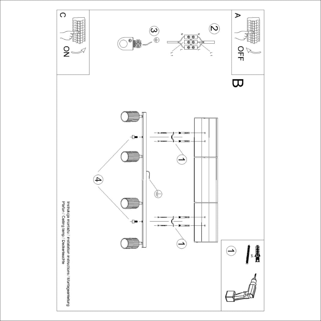 Lampada da soffitto KARBON 4L rosso ocra