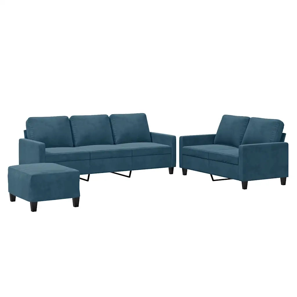 Set di Divani 3 pz con Cuscini Blu in Velluto