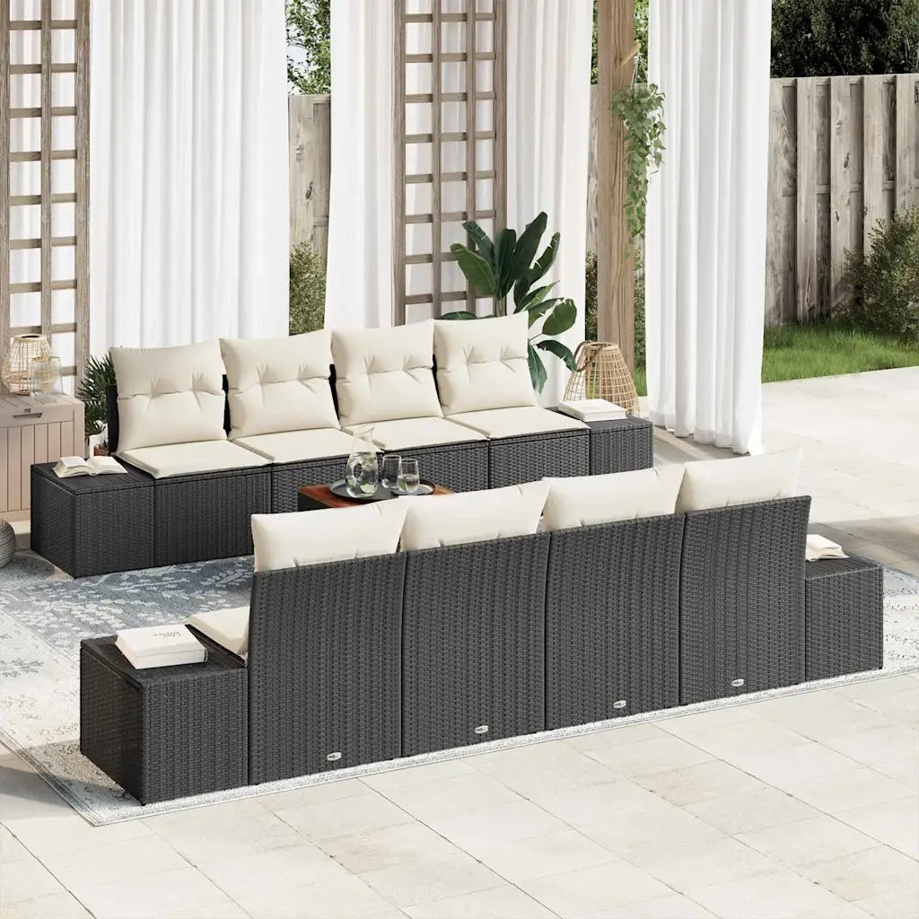 Set Divano da Giardino con cuscino 9 pcs Nero polyrattan