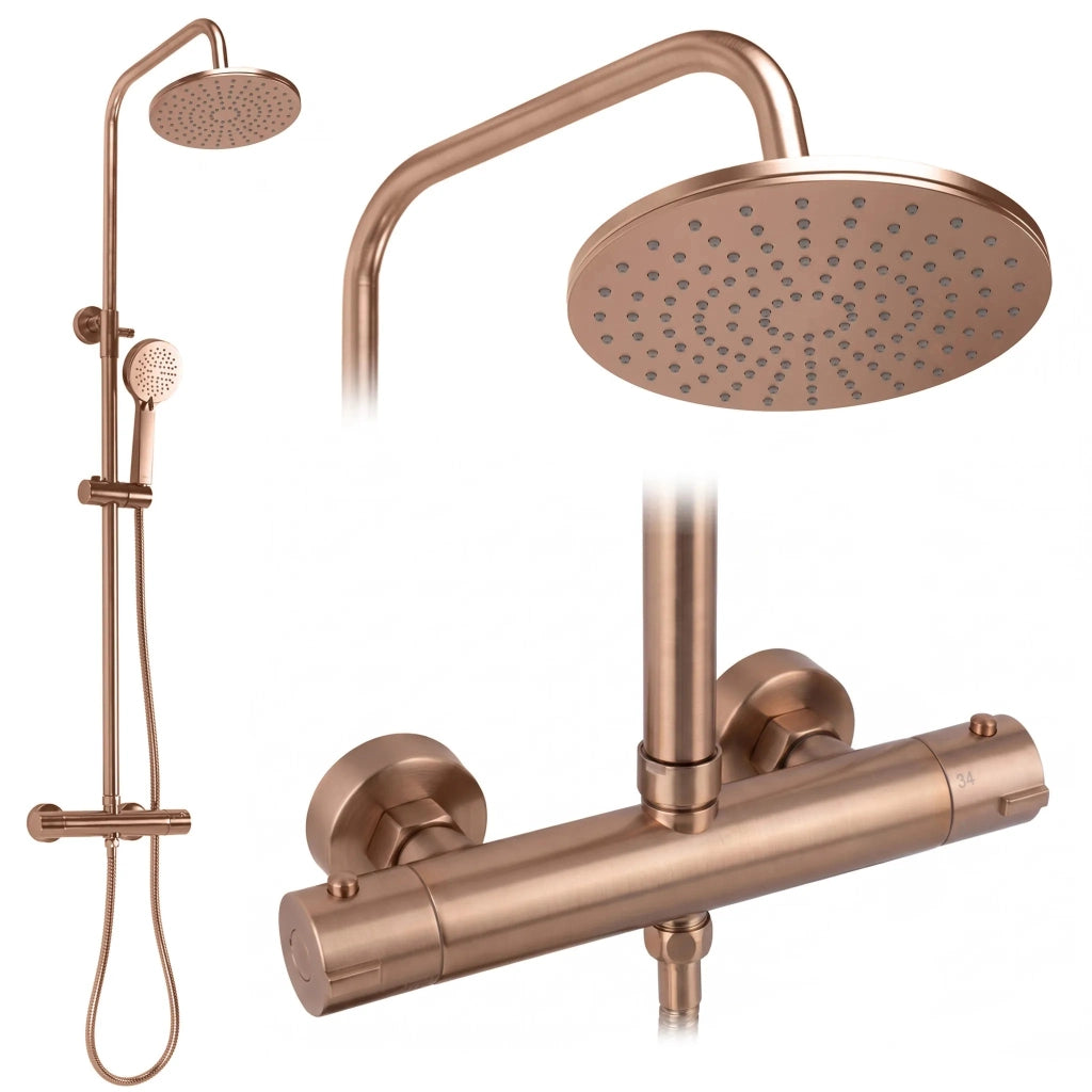 Set Doccia Con Termostato Rea Parot Light Brush Copper