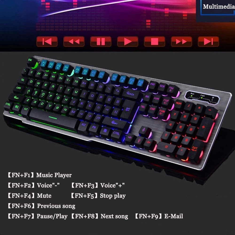 Trade Shop - Tastiera Gaming Da Gioco Cablata Retroilluminata Arcobaleno Rgb Luce Led Qk708 -