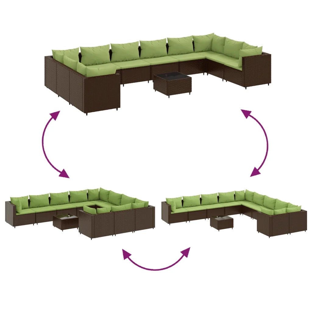 Set Divani da Giardino 11 pz con Cuscini Polyrattan Marrone 3308342