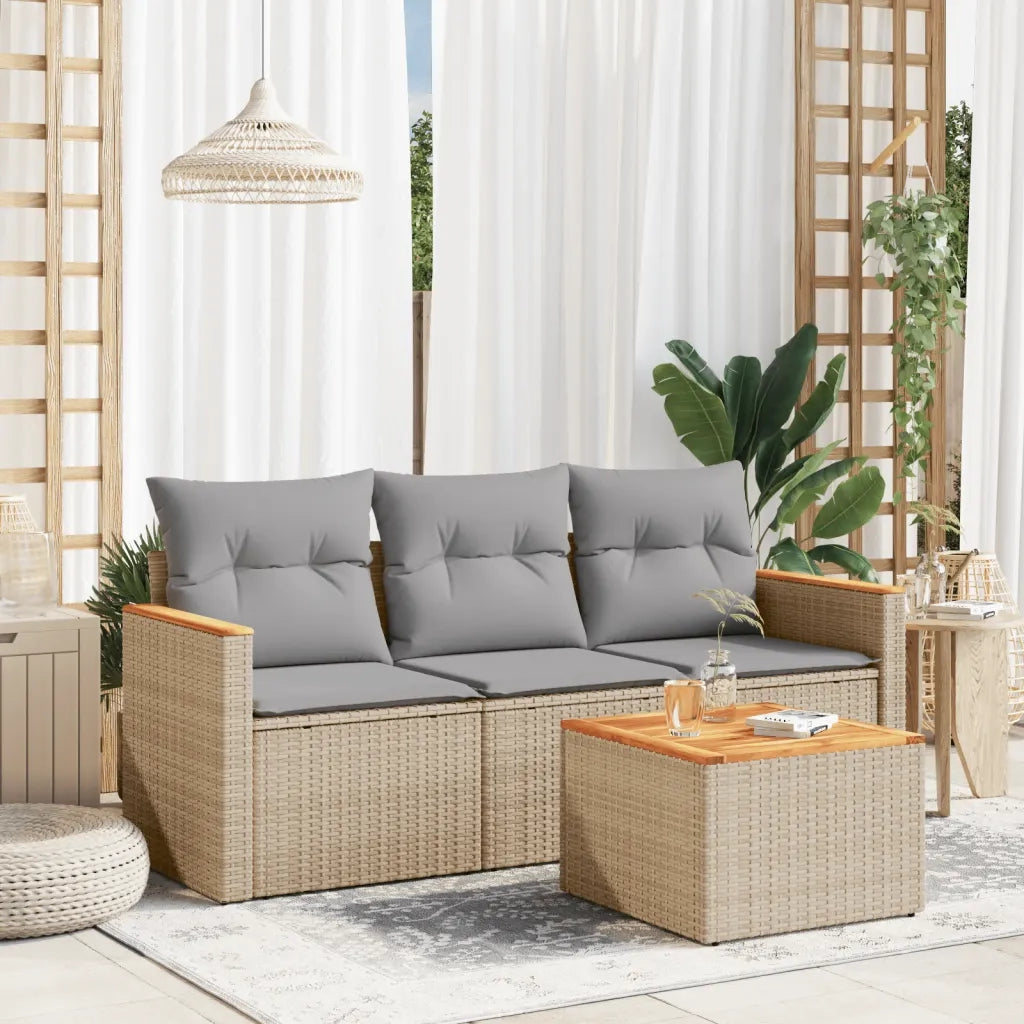 Set Divano da Giardino 4 pz | Set Salotto da Giardino con Cuscini Beige in Polyrattan