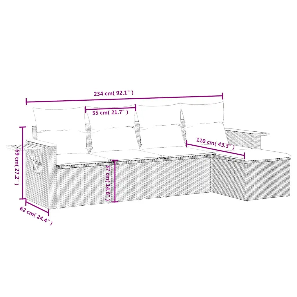 Set Divani da Giardino 5 pz con Cuscini Grigio in Polyrattan 3226761