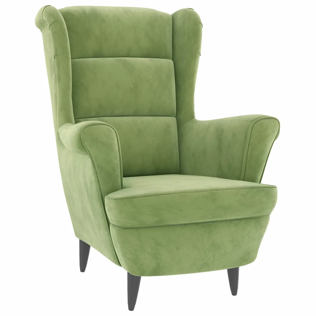 Poltrona | Sedia Relax Schienale ad Ala con Poggiapiedi Verde Chiaro Velluto