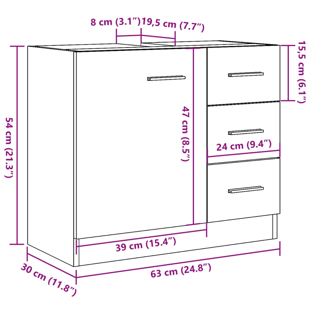 Mobile Sottolavabo Legno Vecchio 63x30x54 cm in Truciolato 858323