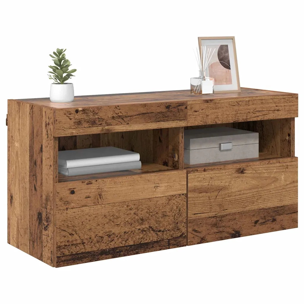 Mobile TV da parete con LED Legno vecchio 80 x 30 x 40 cm 882977