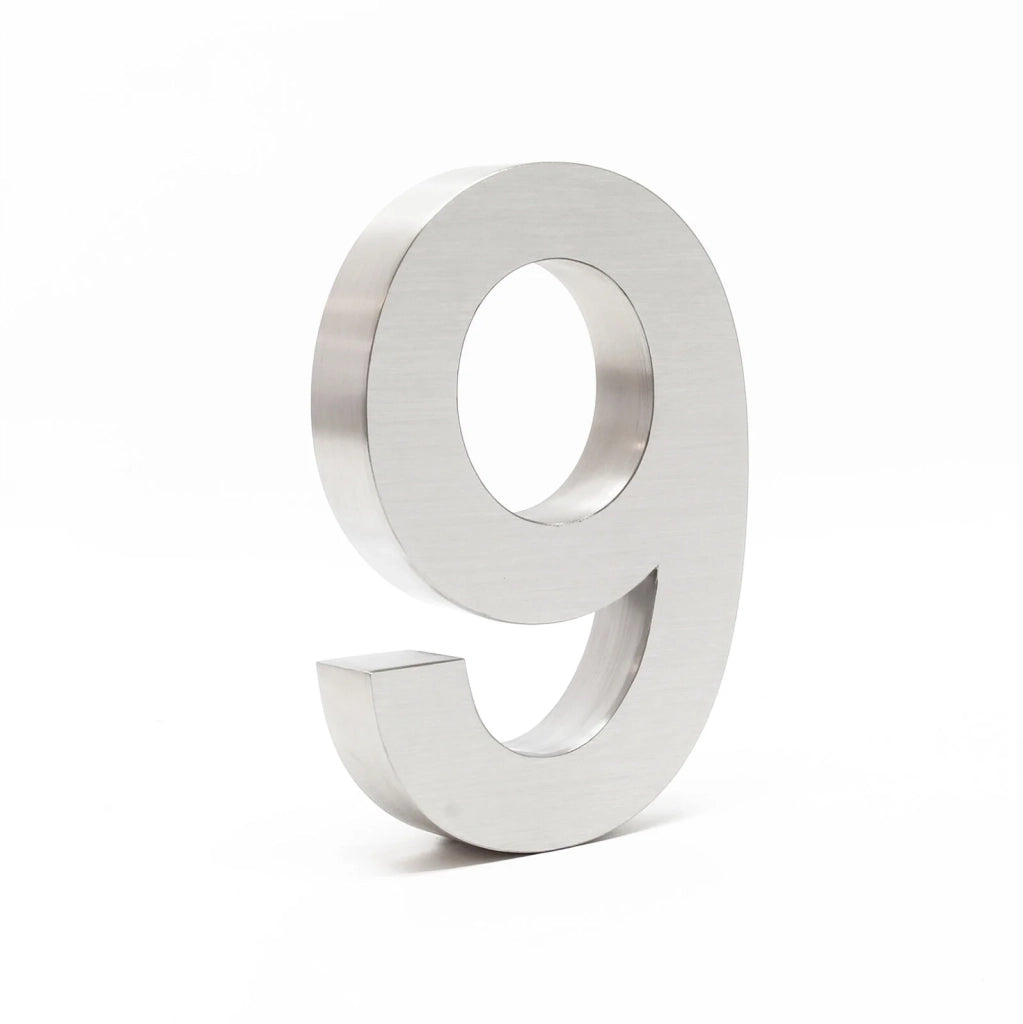 Numero civico "9" in acciaio pregiato 20 cm Arial 3D materiale di montaggio incluso 16_0001433