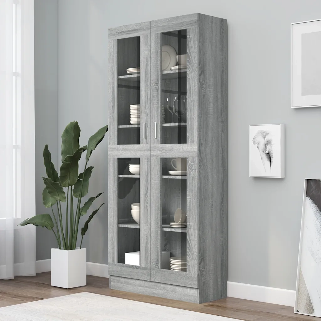 Mobile Vetrina Grigio Sonoma 82,5x30,5x185 Legno Multistrato