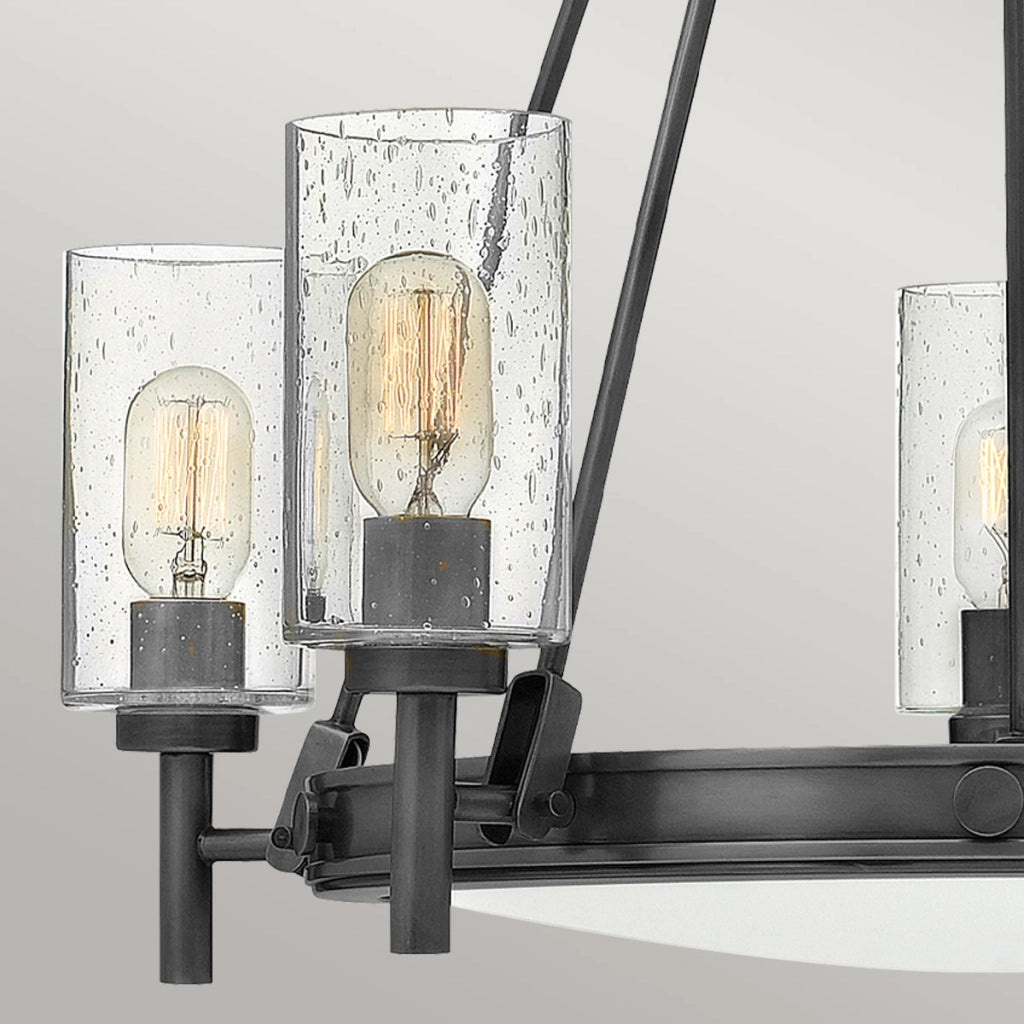 Lampadario Collier Hinkley nero 5 luci vetro opale