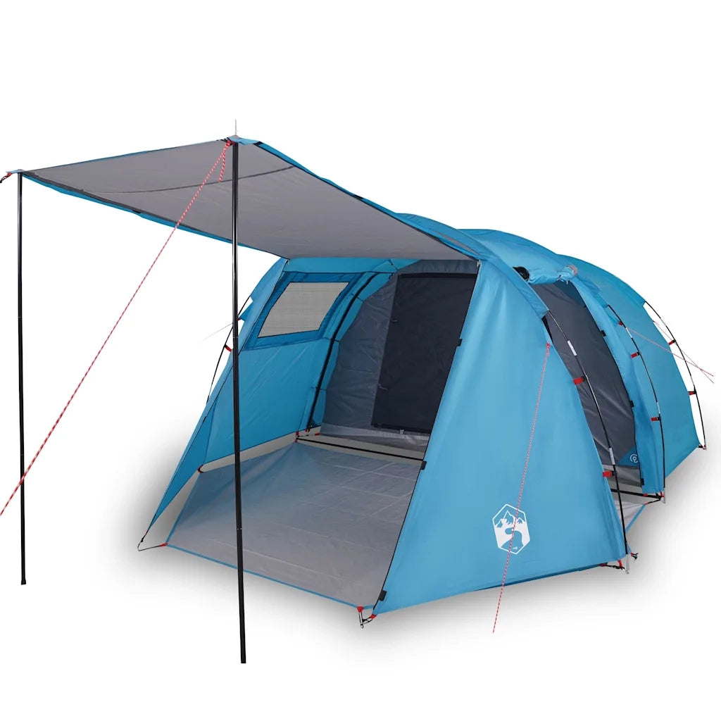 Tenda da Campeggio a Tunnel per 4 Persone Blu Impermeabile
