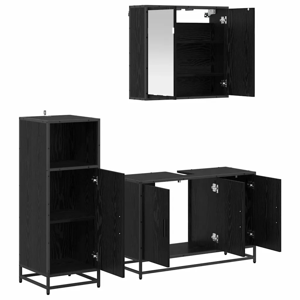 Set di mobili per il bagno 3 pcs Rovere Nero Legno multistrato 3402401