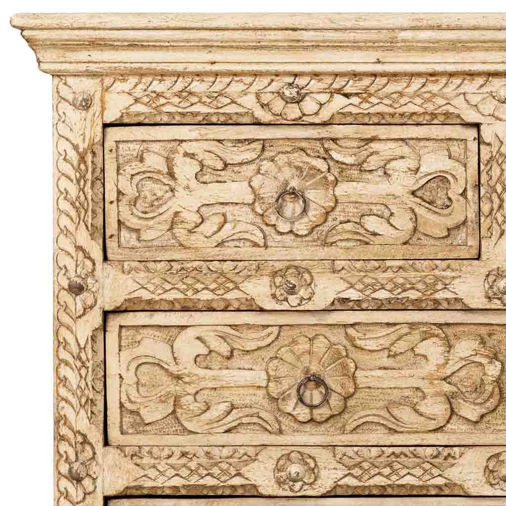Cómoda de madera artesanal con 5 cajones blanca 100x43x95h cm