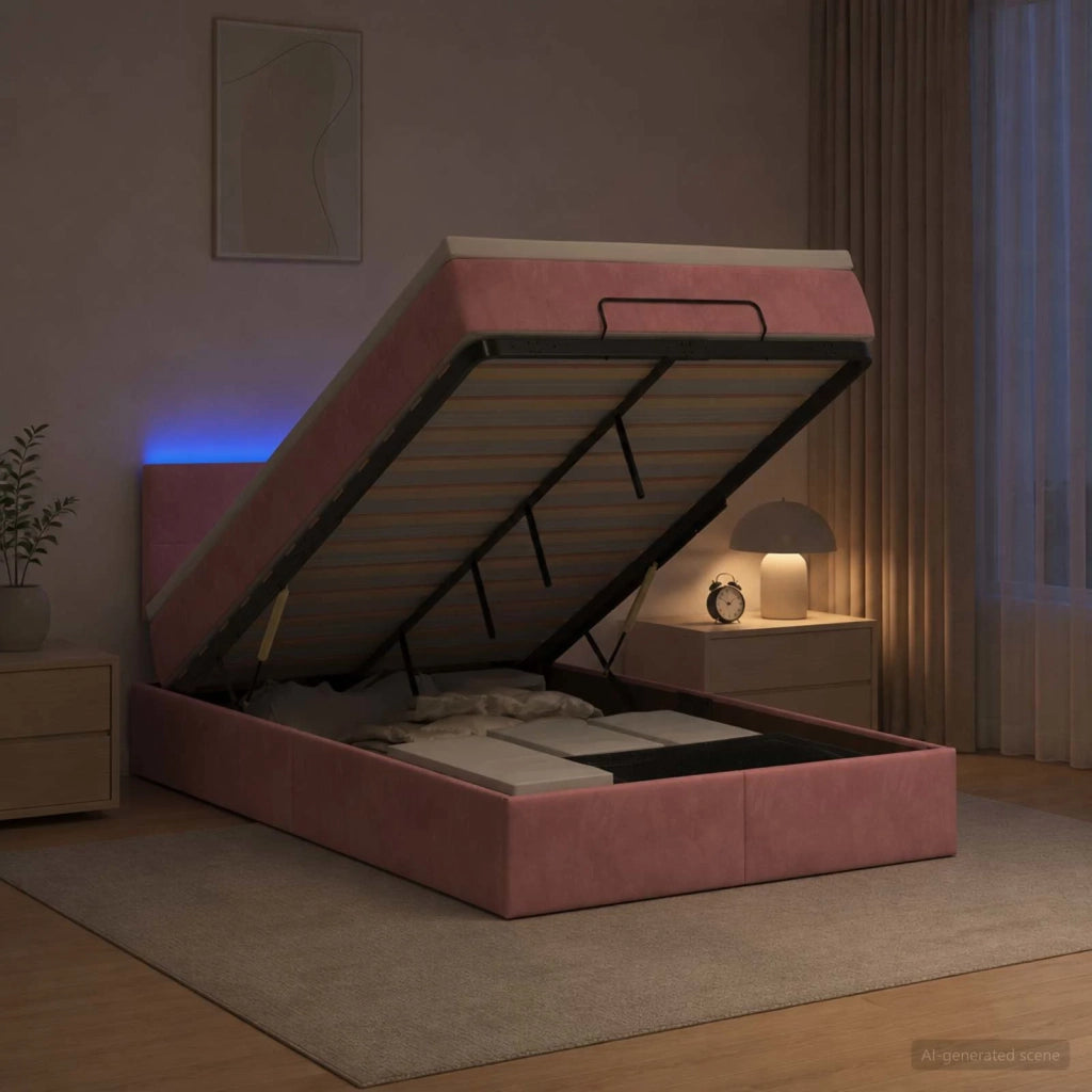 Letto Ottomano con Materasso e LED Rosa 120 x 200 cm Velluto 3457136
