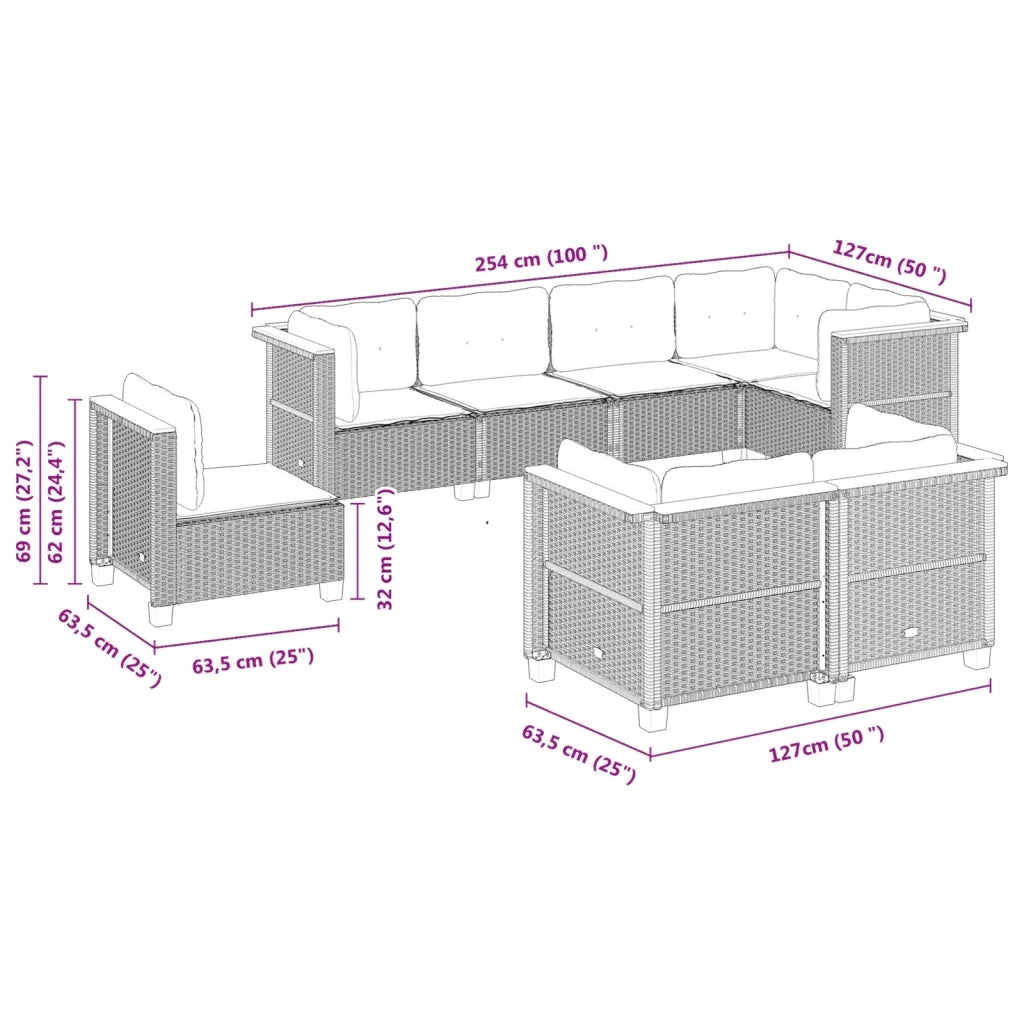Set Divani da Giardino con Cuscini 8 pz Nero in Polyrattan 3261899