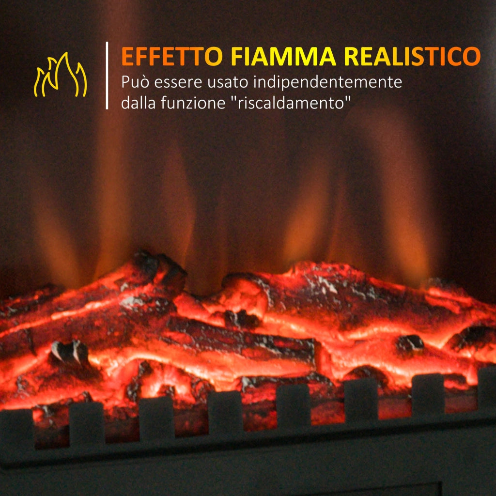 EasyComfort Camino da Terra Elettrico Potenza 1000W / 2000W con Effetto Fiamma Luminosità Regolabile, Caminetto Elettrico con Temperatura Regolabile e Protezione Anti Surriscaldamento, 39x23x56.5cm, Nero