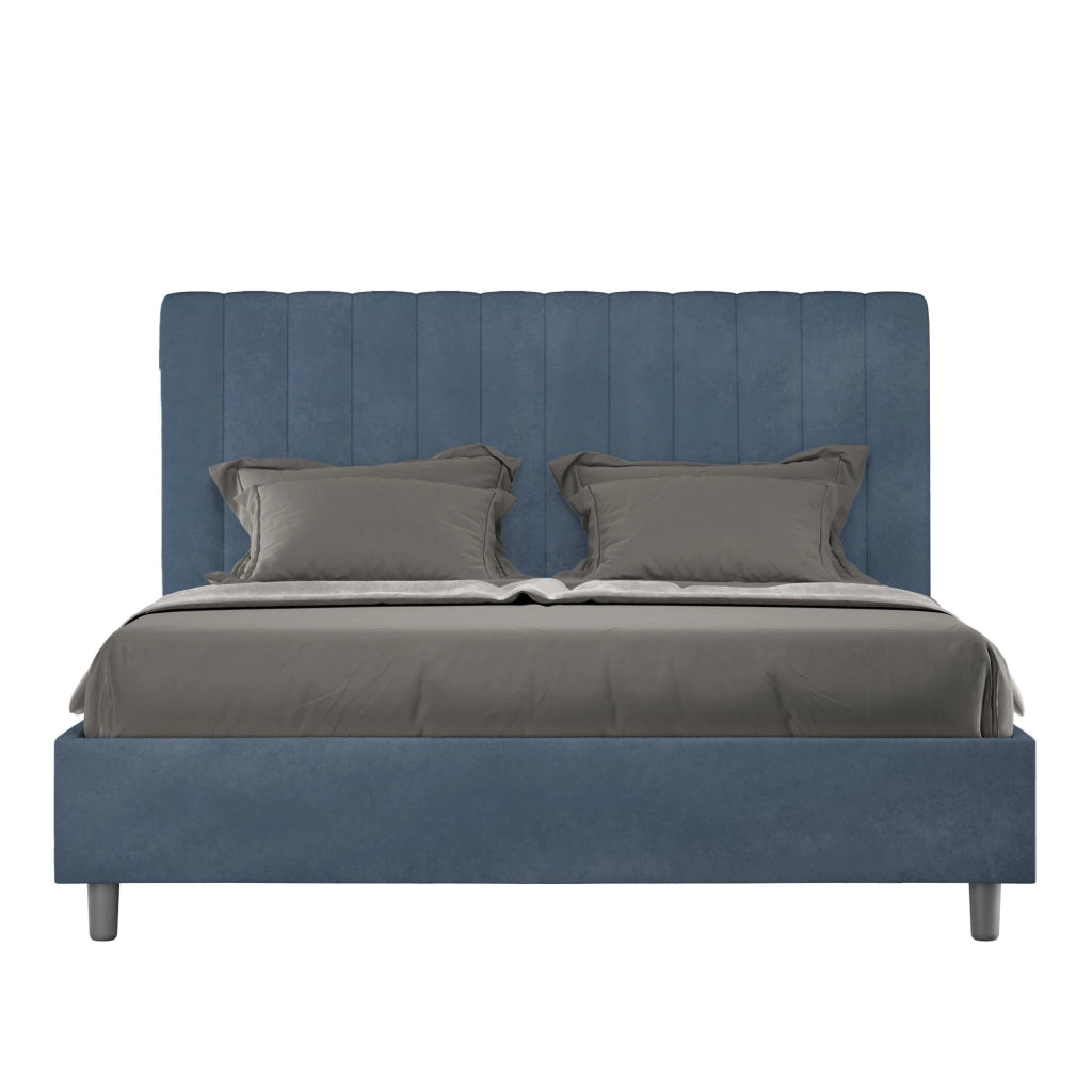 BS COM Letto matrimoniale contenitore imbottito 160x200 microfibra blu