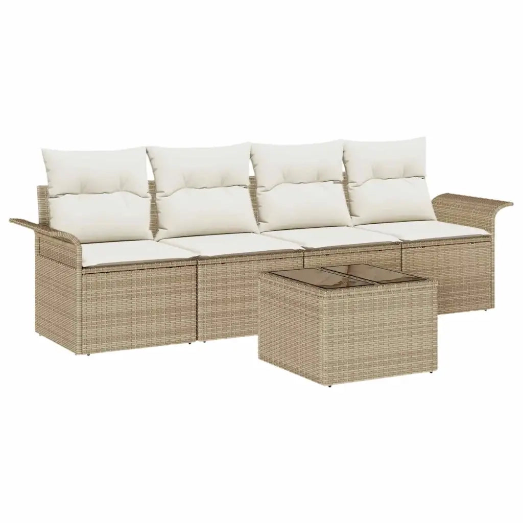 Set Divano da Giardino 5 pcs Beige e Crema polyrattan