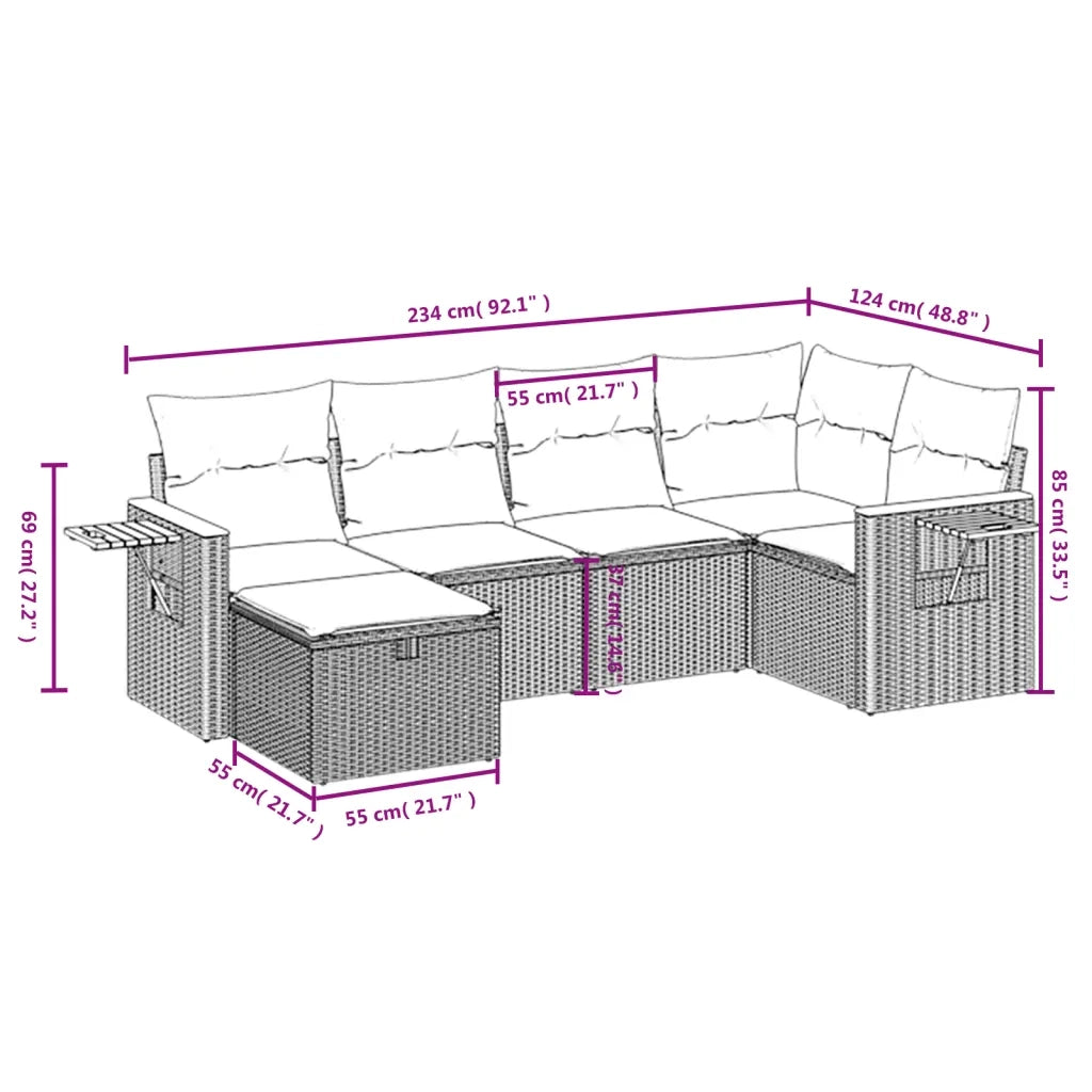 Set Divano da Giardino 6 pz con Cuscini Beige in Polyrattan 3265517