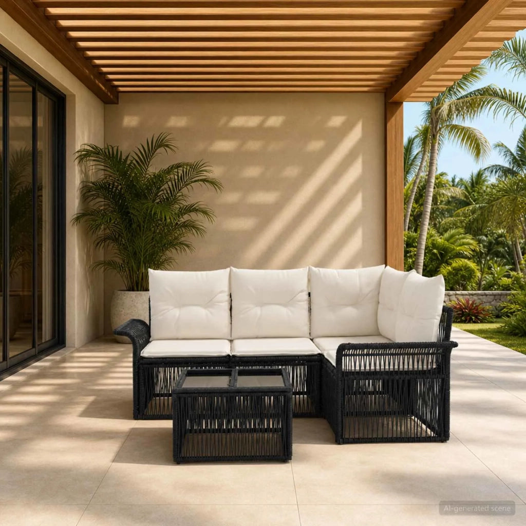 Set Divano da Giardino 5 pz Nero polyrattan 3434824