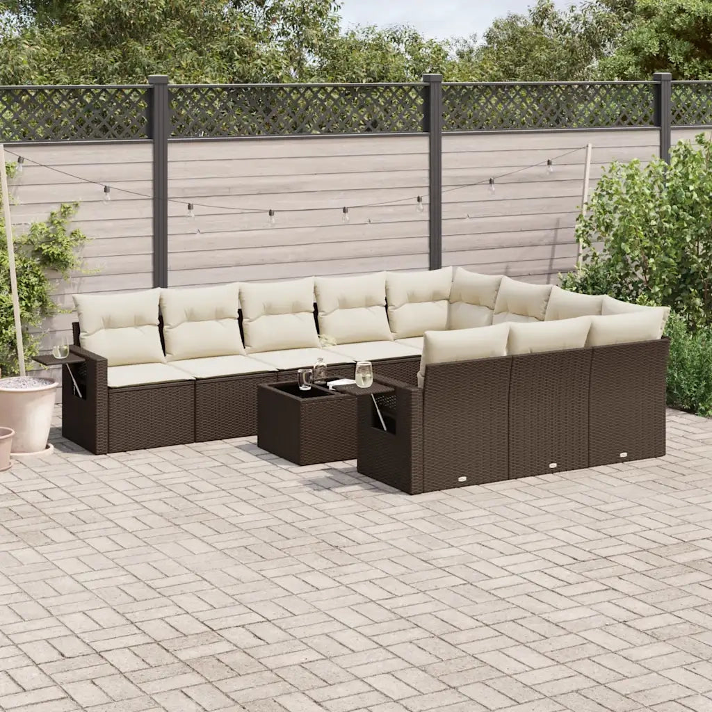 Set Divani da Giardino 11 pz con Cuscini Polyrattan Marrone 3220702