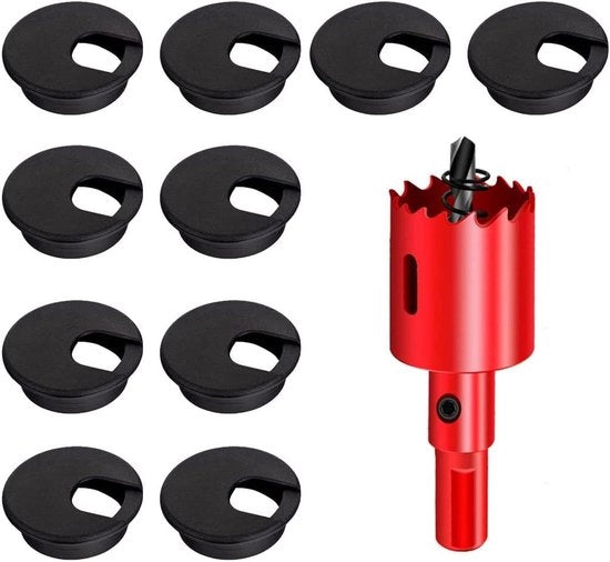 Cable Doorvoertule Nera 35mm - Set da 10 pezzi - Gestione Cavi per Ufficio e Casa Scrivania