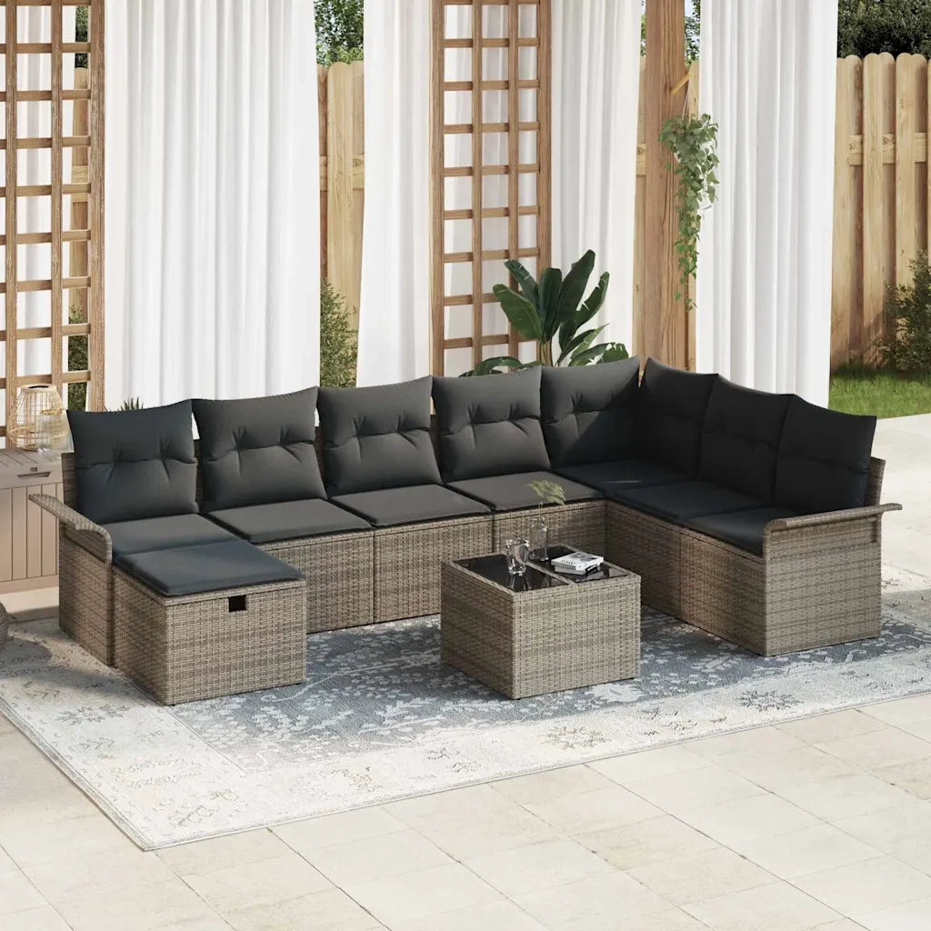 Set Divano da Giardino con cuscino 9 pcs Grigio Poly Rattan 3360270
