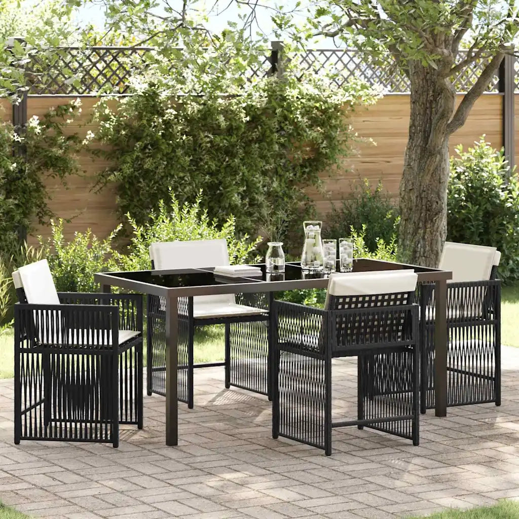 Set da Pranzo per Giardino 5 pcs Nero polyrattan