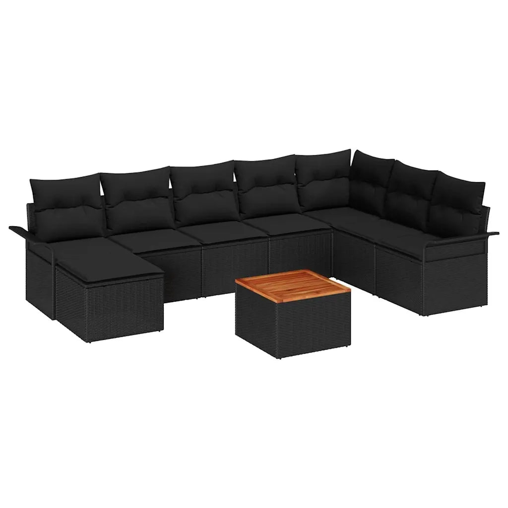 Set Divano da Giardino con cuscino 9 pcs Nero polyrattan 3347366