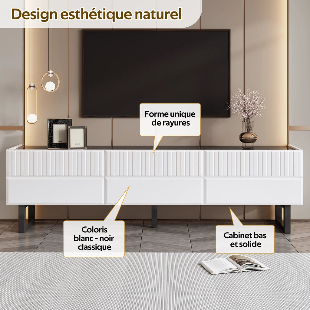 Cassettiera per TV nera e bianca in MDF e truciolare; lunghezza 170 cm
