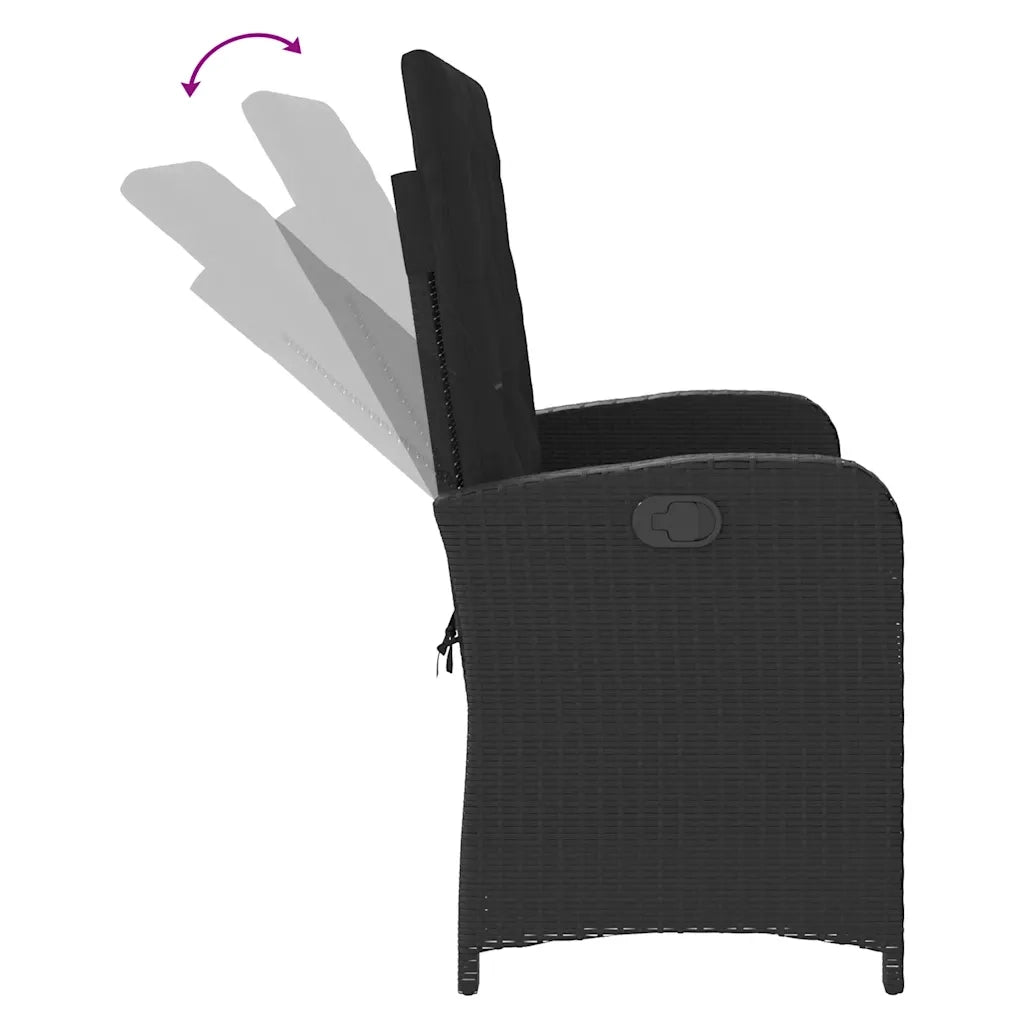 Panca Reclinabile da Giardino con Cuscini-Sgabello-Sedia da esterno Nera in Polyrattan 651384
