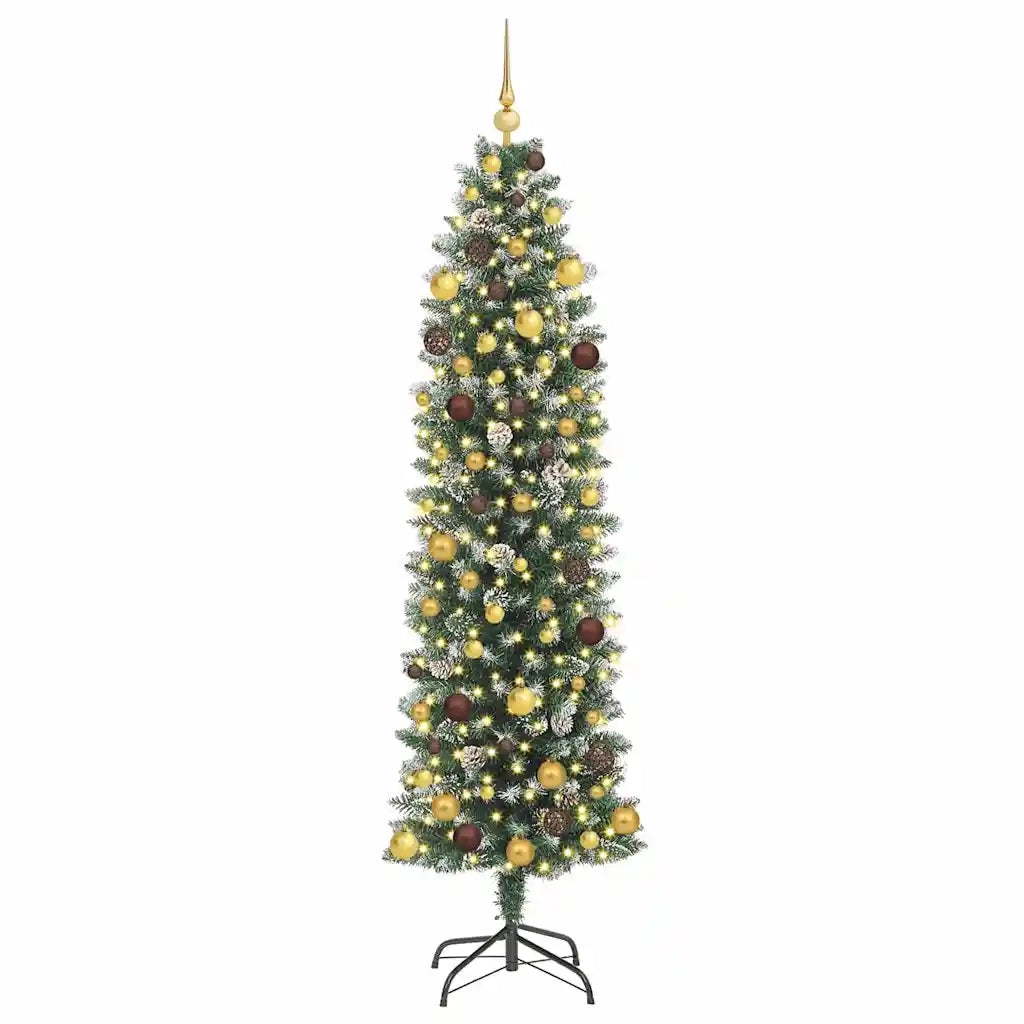 Albero di Natale Artificiale Sottile Verde e Bianco 210 cm 3395302