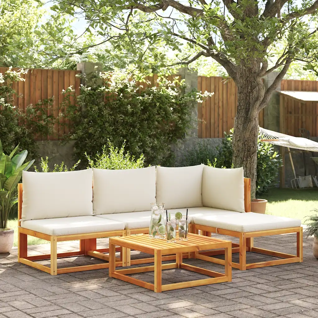 Divano da giardino senza braccioli con cuscini in legno di acacia e corda 4008165