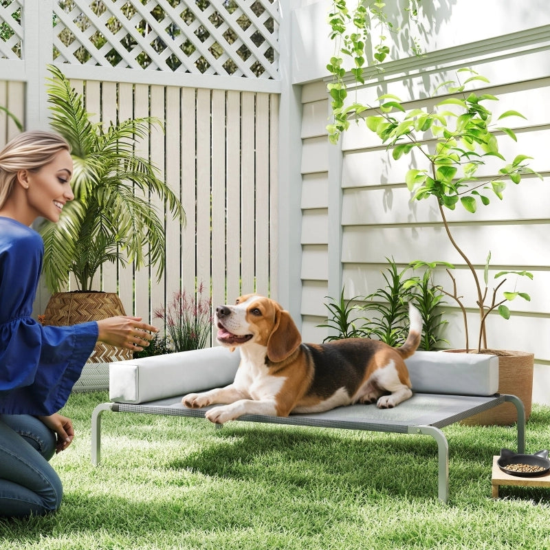 Letto rialzato per cani con supporto a L per cani di taglia media in poliestere grigio chiaro 110 × 75 × 30 cm