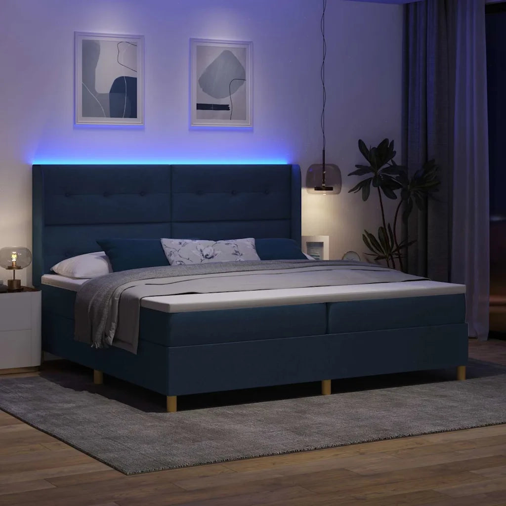 Letto a molle con strisce LED Blu 200 x 200 cm Tessuto 3343720