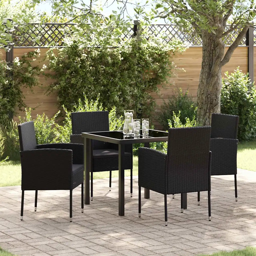 Set da Pranzo per Giardino con cuscino 5 pcs Nero polyrattan