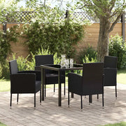 Set da Pranzo per Giardino con cuscino 5 pcs Nero polyrattan
