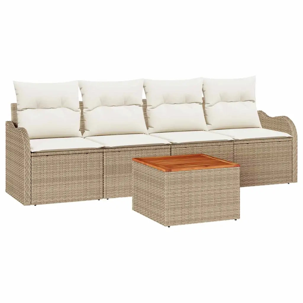 Set Divano da Giardino 5 pcs Beige e Crema polyrattan 3356055