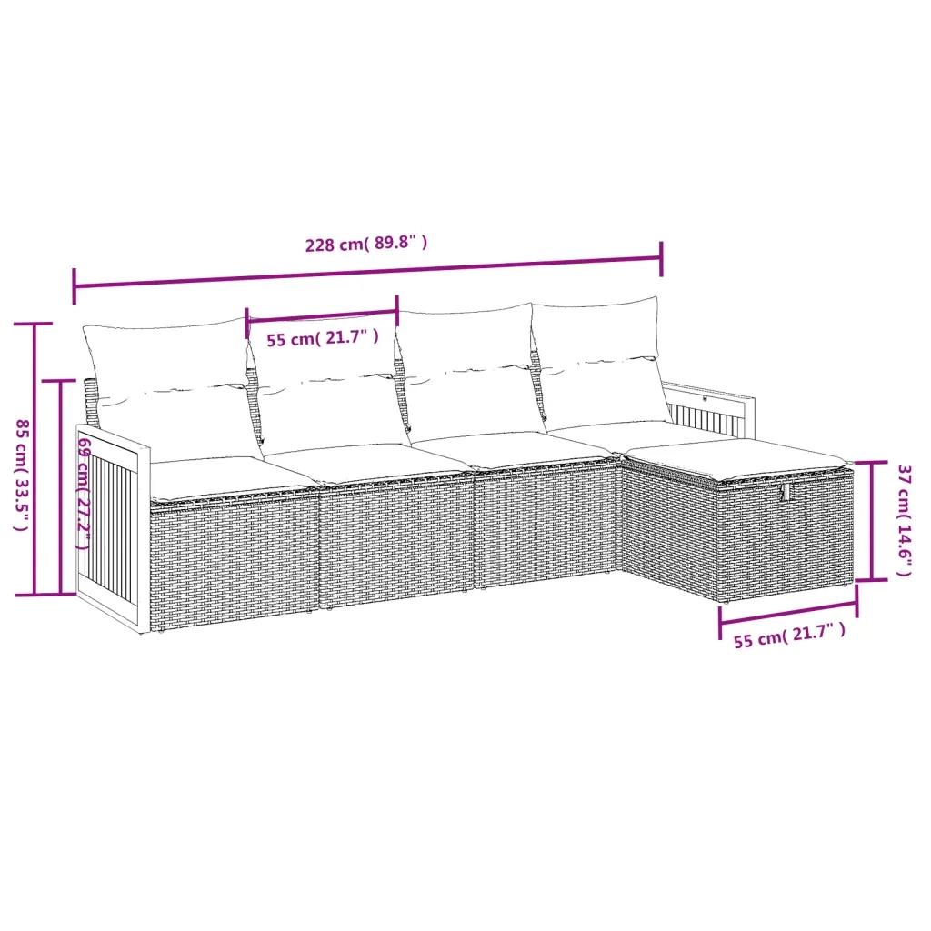 Set Divano da Giardino 5 pz con Cuscini Grigio in Polyrattan 3265722