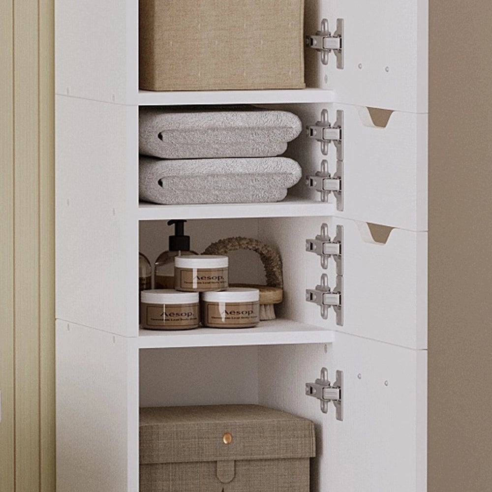 Armadio da bagno in legno bianco, colonna a scaffali, pratico e capiente, stile loft, 180 cm