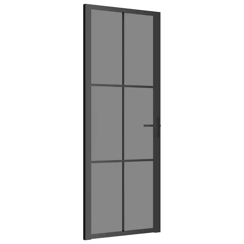 Porta Interna 76x201,5 cm Nera in Vetro ESG e Alluminio 350564