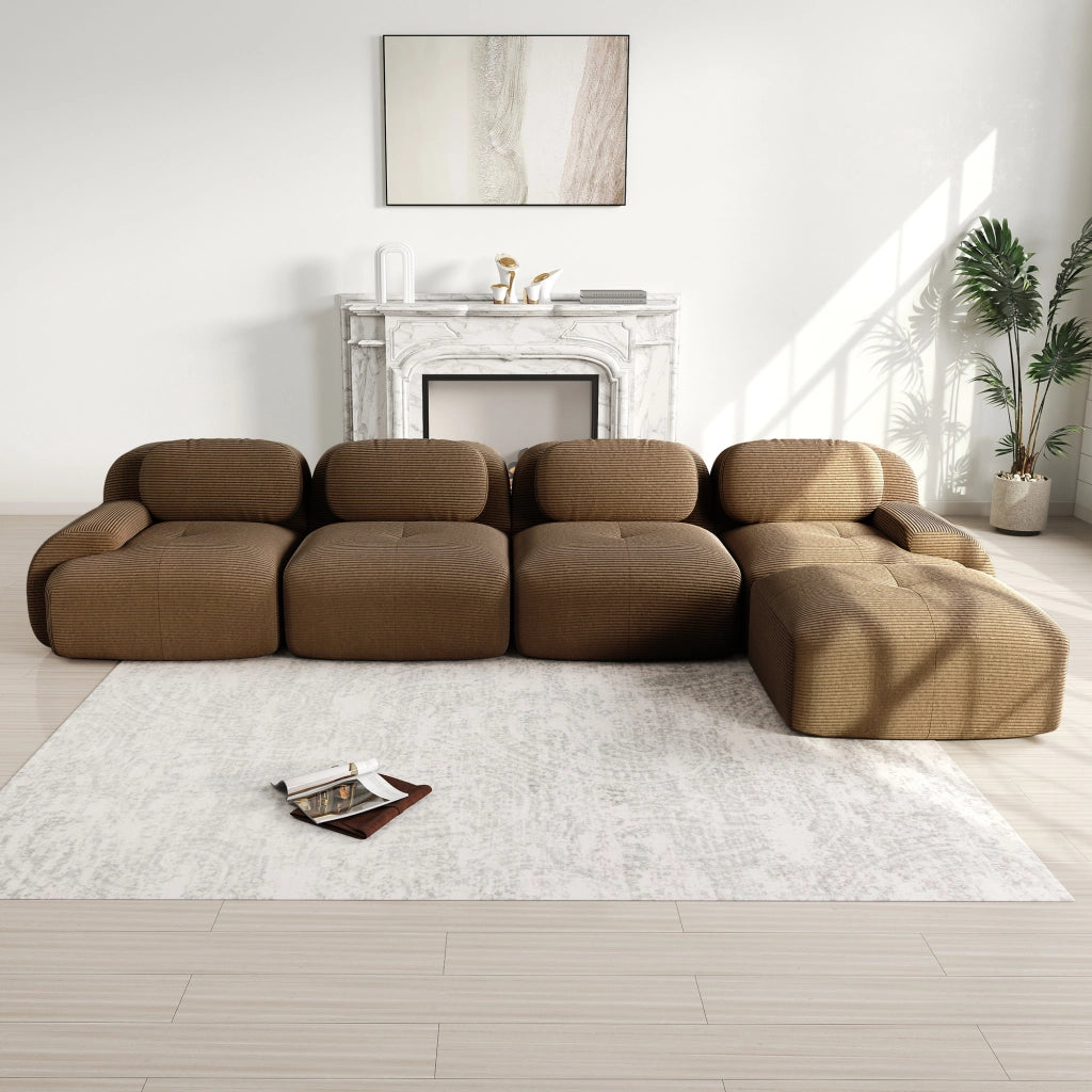Divano Angolare 4 Posti con Chaise Longue ¨C Xylo ¨C Marrone, Braccioli Extra Larghi