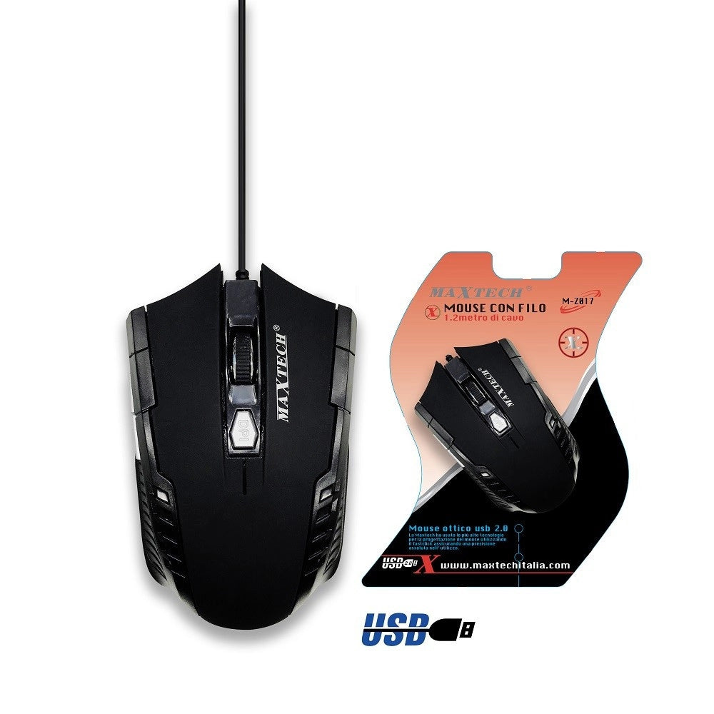 Trade Shop - Mouse Gaming Con Cavo Usb Ottico Mini Con Filo Per Computer Pc Da Gioco Maxtech M-z017 -