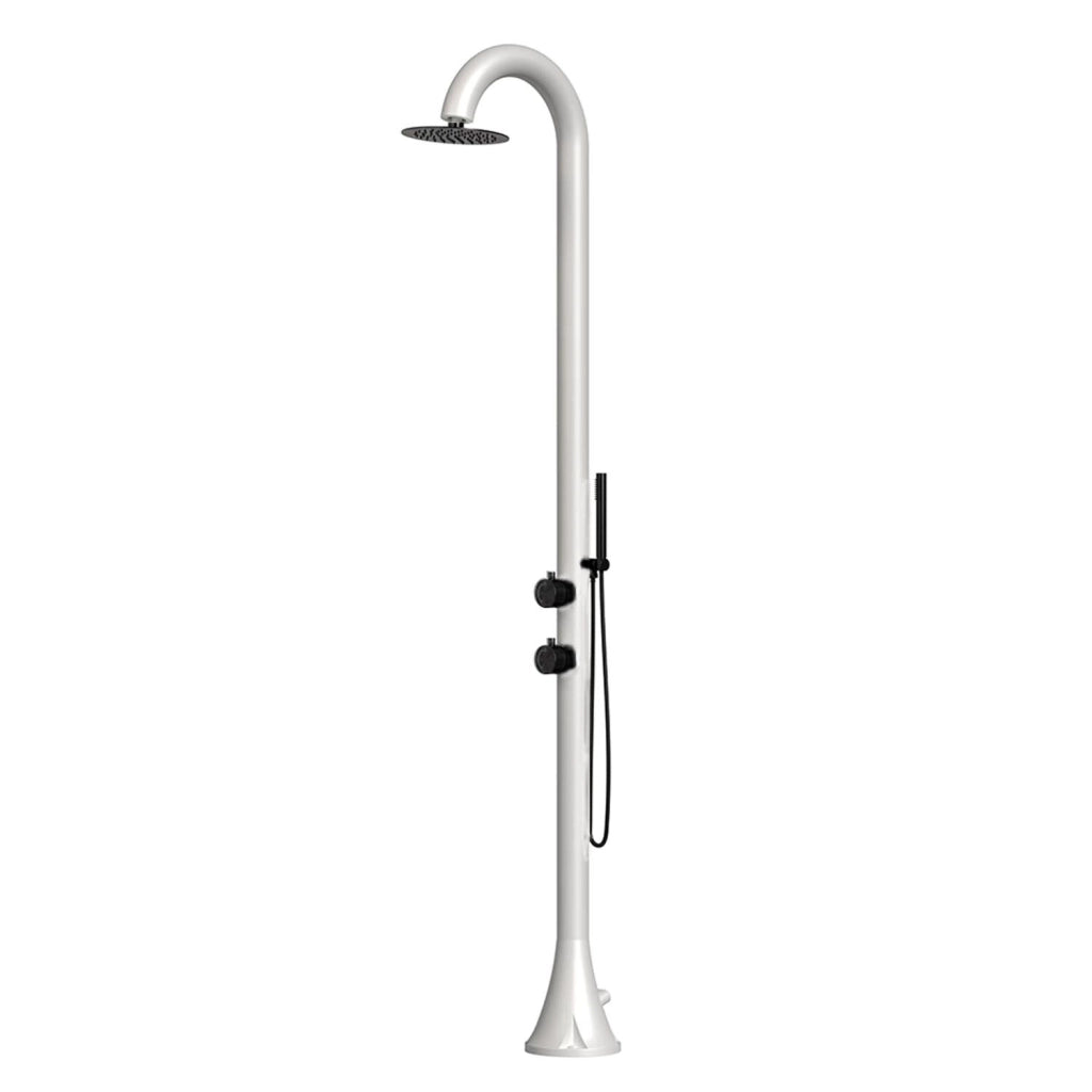 SINED Doccia Luna Bianca In Acciaio Inox 316l Nautico Doccino Flessibile Doppio Attacco Inferiore e Laterale Installazione Interna ed Estern Acqua calda e fredda con miscelatore
