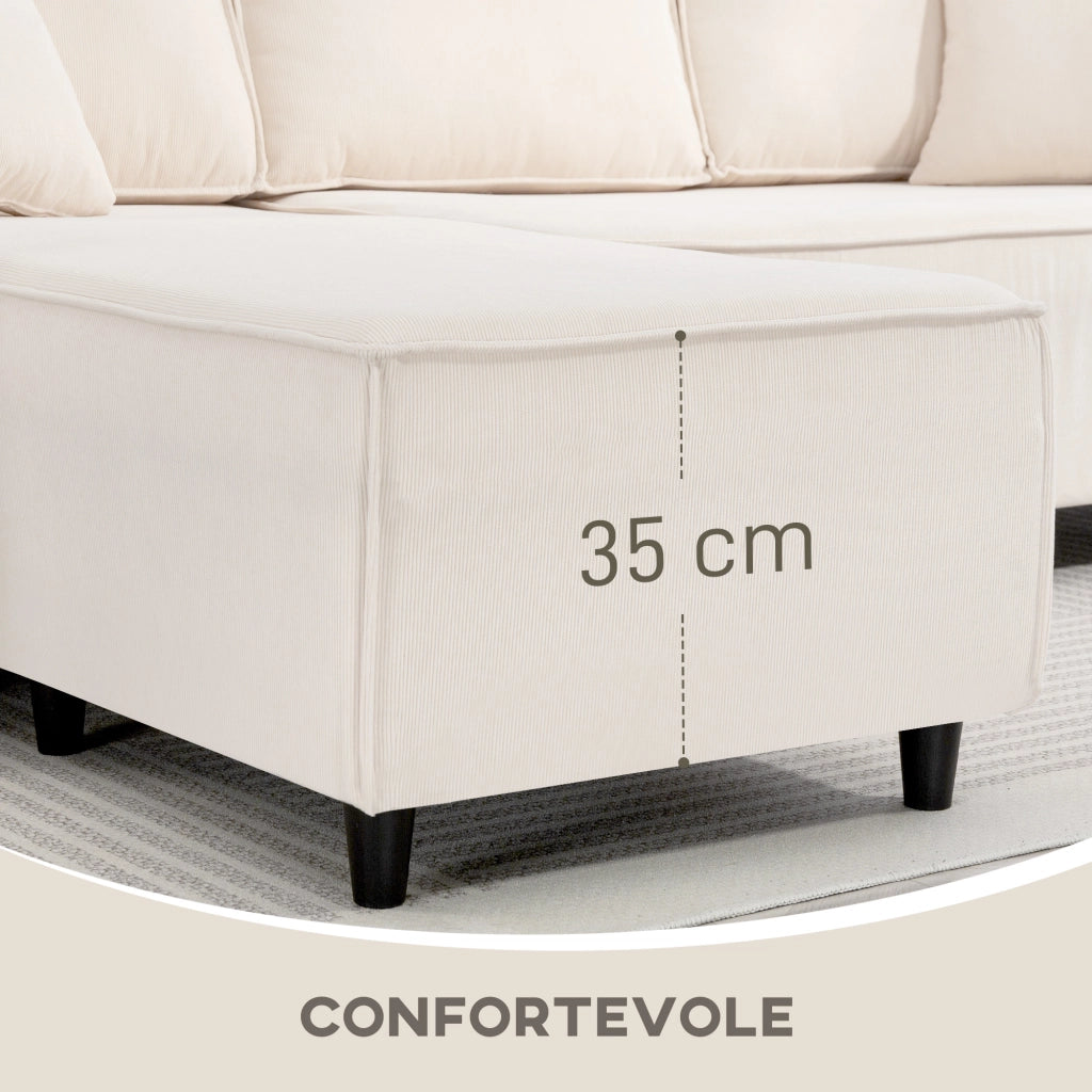 Divano Angolare 3 Posti in Velluto ¨C Minimal ¨C Bianco Crema 241x153x83
