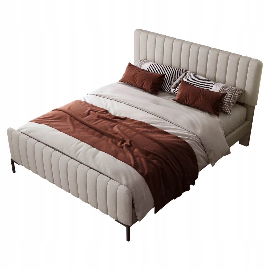 Letto imbottito matrimoniale - Xylo - 160x200 - Grigio-beige - Schienale regolabile