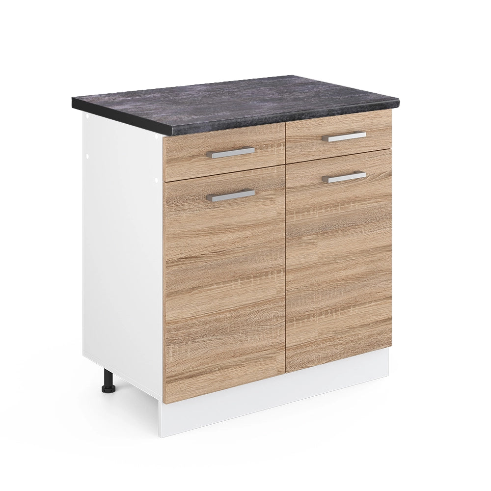 Mobiletto base per cucina R-Line Sonoma/Bianco 80 cm, PL Antracite Vicco
