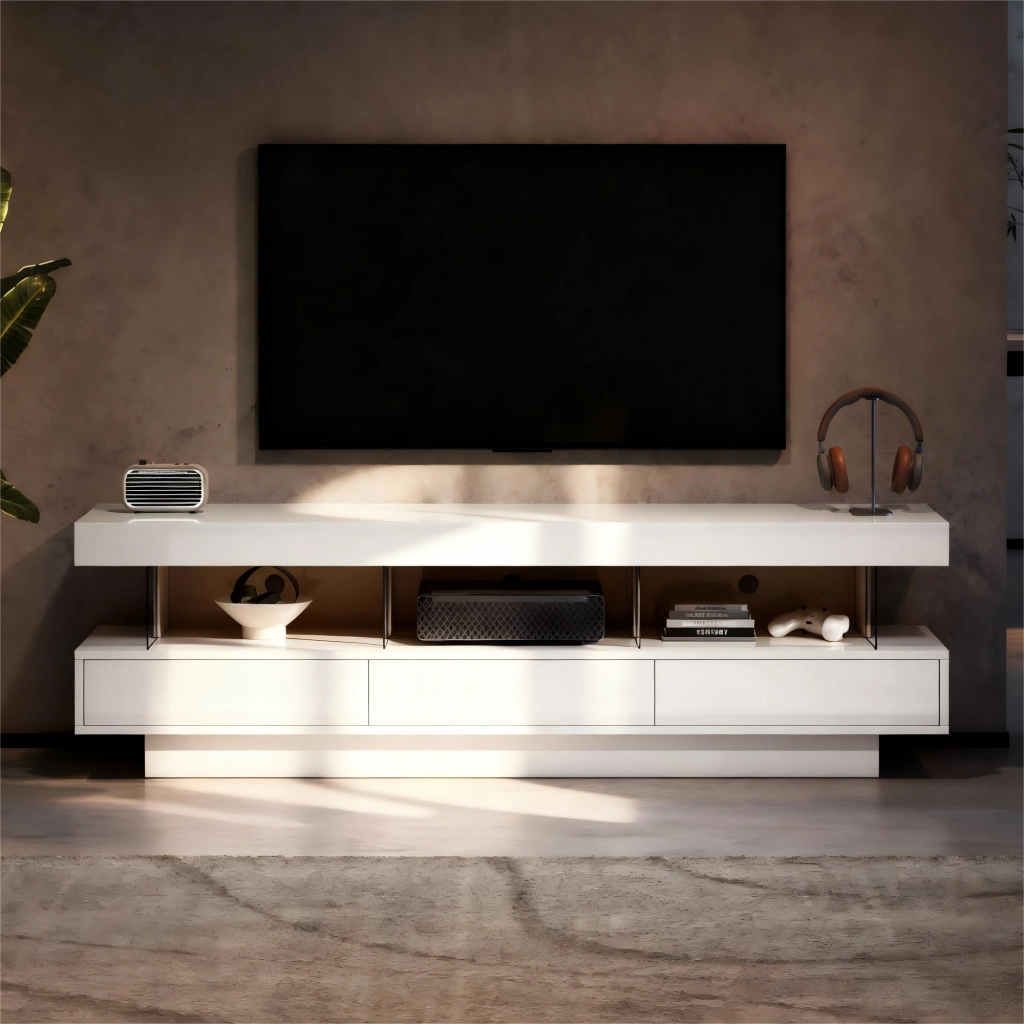 Cassettiera per TV bianca lucida in truciolare lunghezza 160 cm